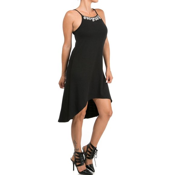 Women's High-Low Casual Tank Dress with Jewelry Detailed Chest - Elegant - Picture 8 of 8